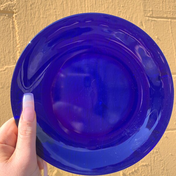 Set of 3 Cobalt Blue Glass Plates, Made in France