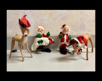 Vintage 1960s Annalee Mobilitee Felt Christmas Dolls Lot of 4 – Santa & Deer