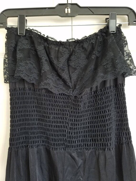 Vintage 80s black nylon and lace strapless jumpsu… - image 5