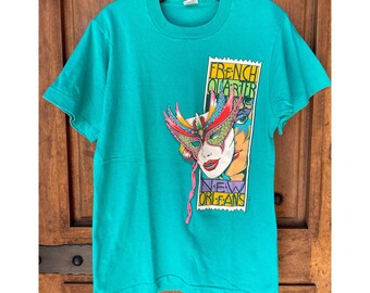 Vintage New Orleans French Quarter 1990s Tee 90s NOLA 1990 Bourbon Street Tourist Souvenir Dual-Sided Bright Puff Print T-shirt Size Medium