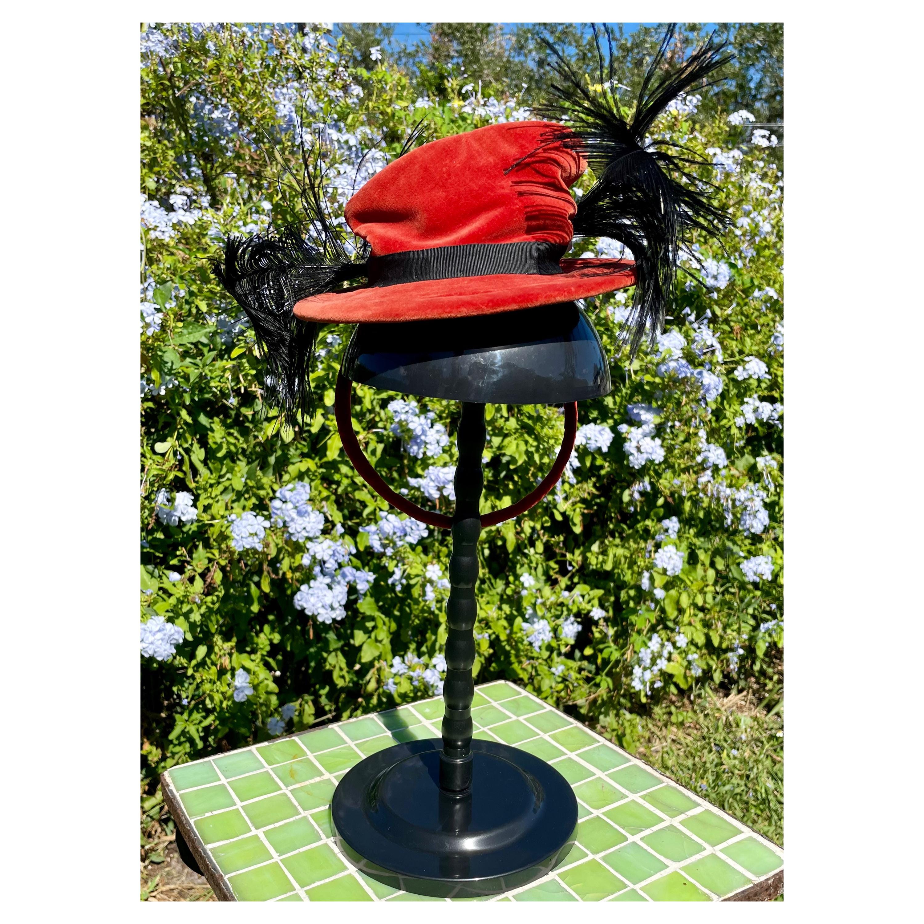 Rare Vintage 1950s Mr. Stanley Hat, Rust Velvet With Black 