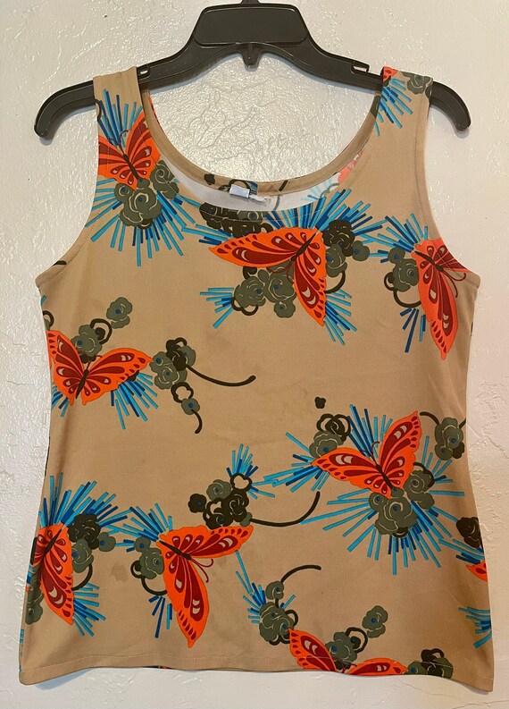 70s Tank Top Vintage Polyester Shirt Orange Butte… - image 2