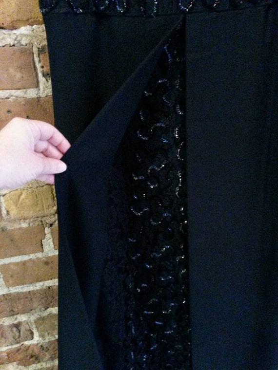 Vintage Mad Men 50s 60s black sequin gown with cu… - image 3