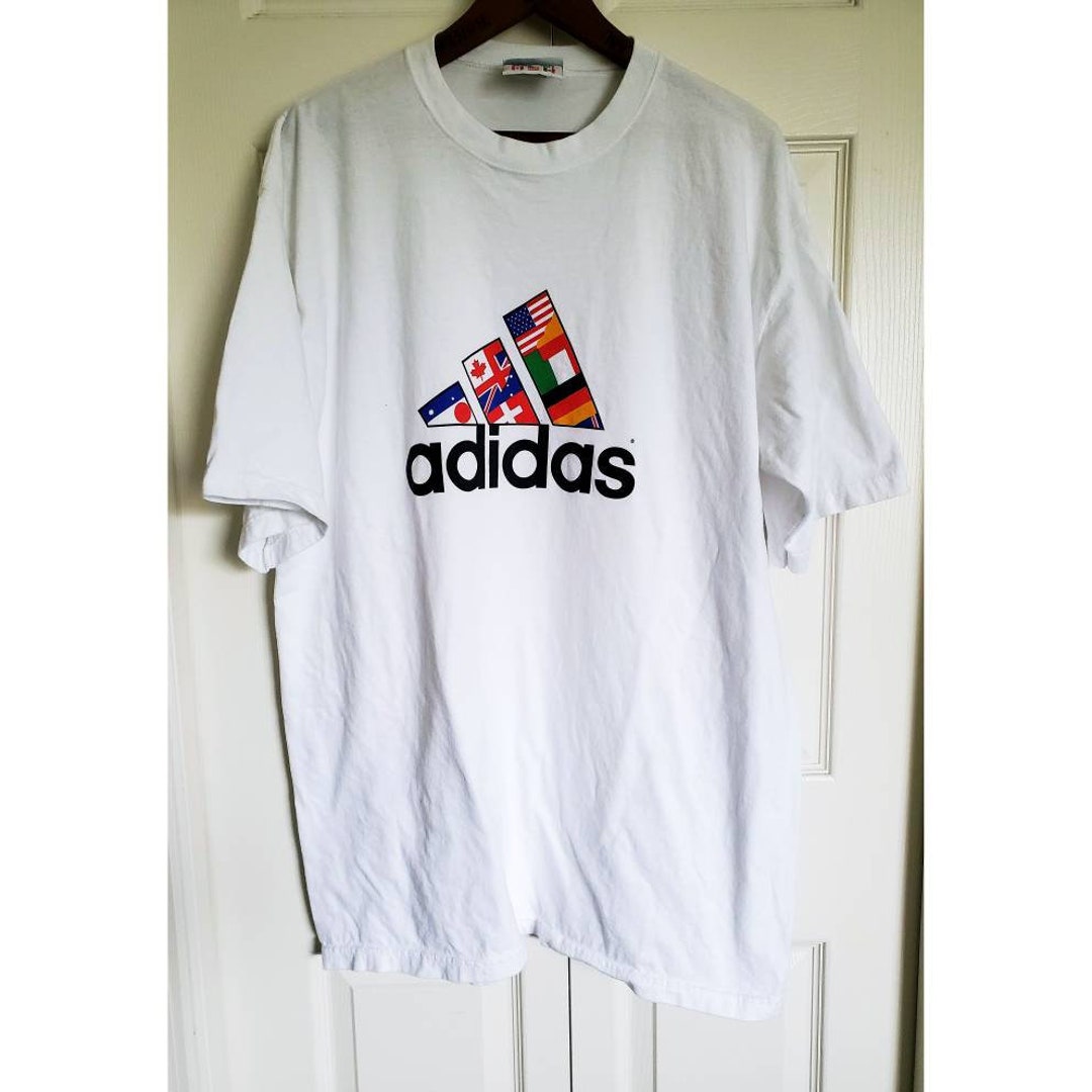 Vintage 90s Adidas Flag Logo Oversized Tee Shirt 1990s White - Etsy