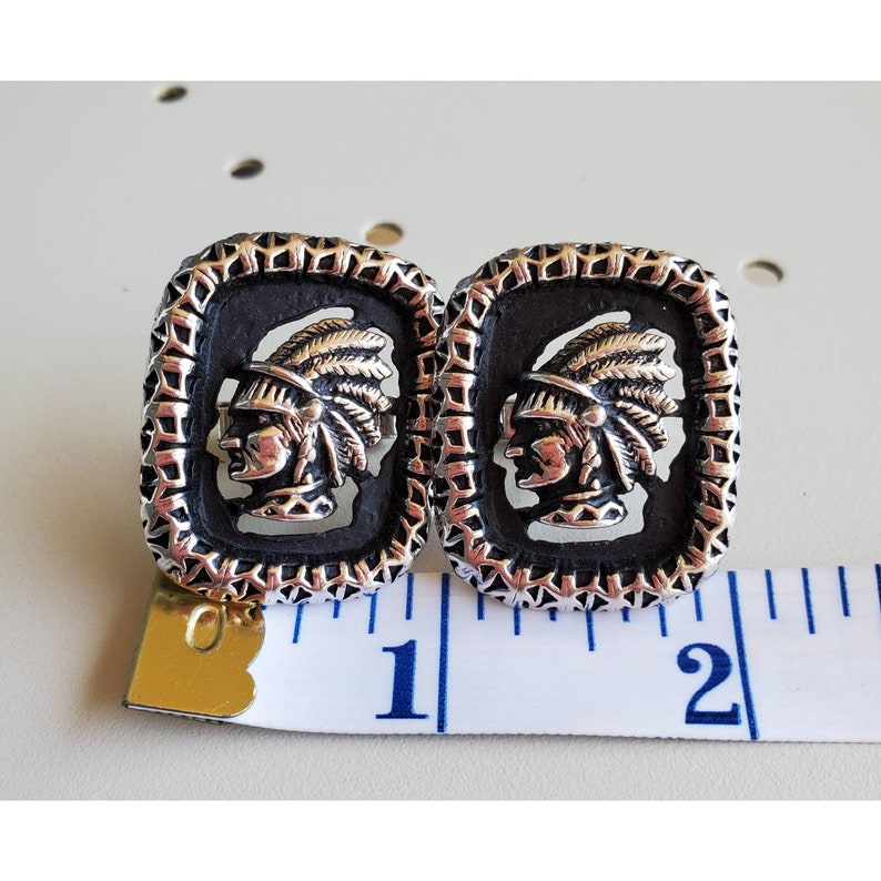Vintage swank cufflinks native American chief silver cuff links