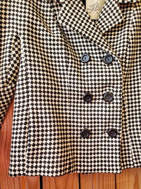 Vintage 50s black and white diamond pattern jacket- m… - Gem