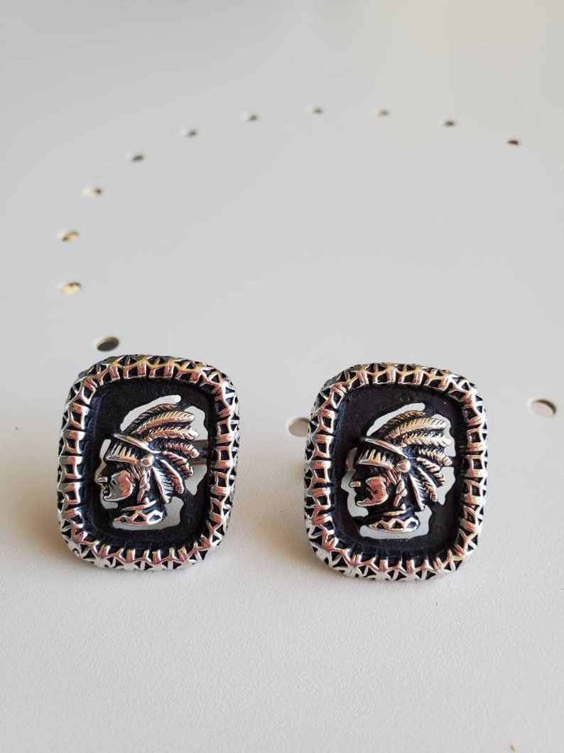 Vintage swank cufflinks native American chief silver cuff links