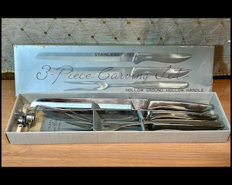 Vintage Mid-Century 3-Piece Carving Set – Stainless Steel (With Original Box)