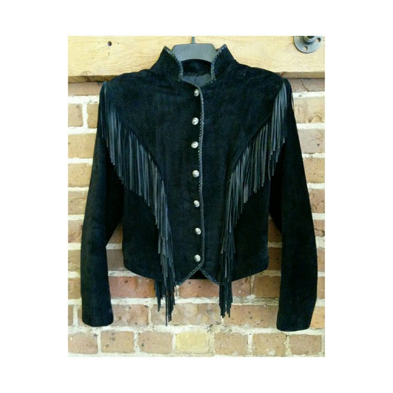 Vintage Black Suede Fringe Jacket Size 8