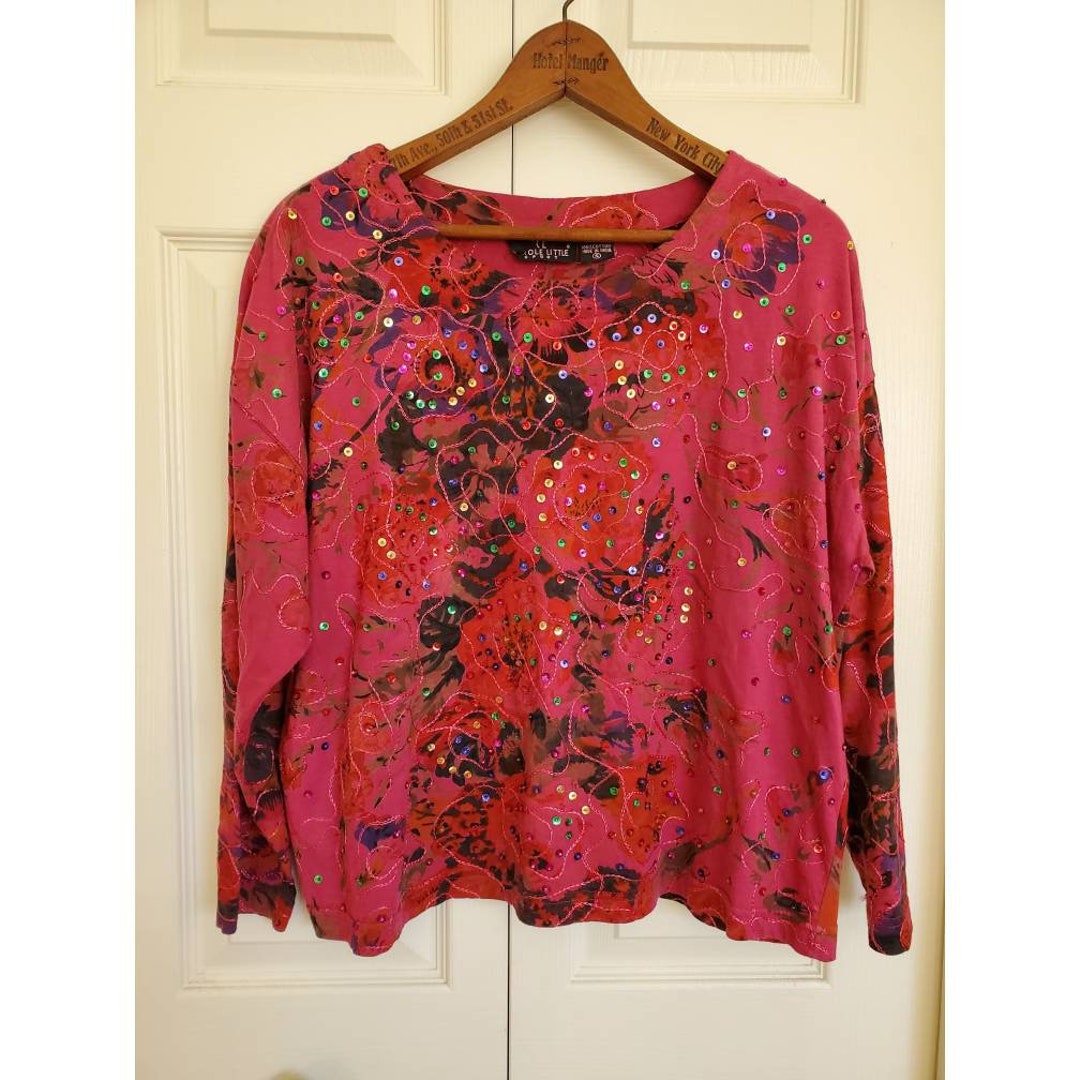 Vintage 90's Carole Little Hot Pink Floral Top With - Etsy