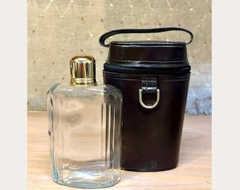 Vintage Travel Flask Bar Set with Faux Leather Case & Shot Glass
