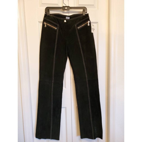 Vintage 90s 00s Wilson's Leather black suede pants- 90s 00s black and white suede pants
