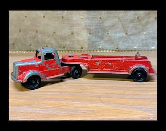 Vintage Tootsie Toy Red Die-Cast Metal Truck & TrailerVintage Tootsie Toy