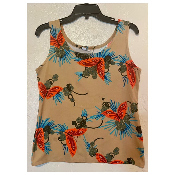 70s Tank Top Vintage Polyester Shirt Orange Butte… - image 1