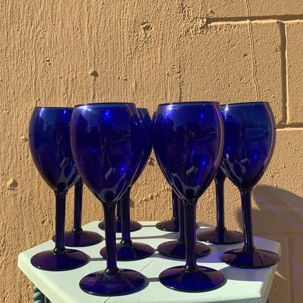 Vintage Cobalt Blue Wine Glasses, Goblets, 3 sets of 2,