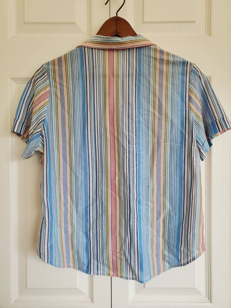 Vintage Pastel Rainbow Stripe Glitter Polyester Button Up - Etsy