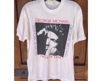 Vtg 1988 George Michael Faith T-shirt White L/XL 80s Pop Music 