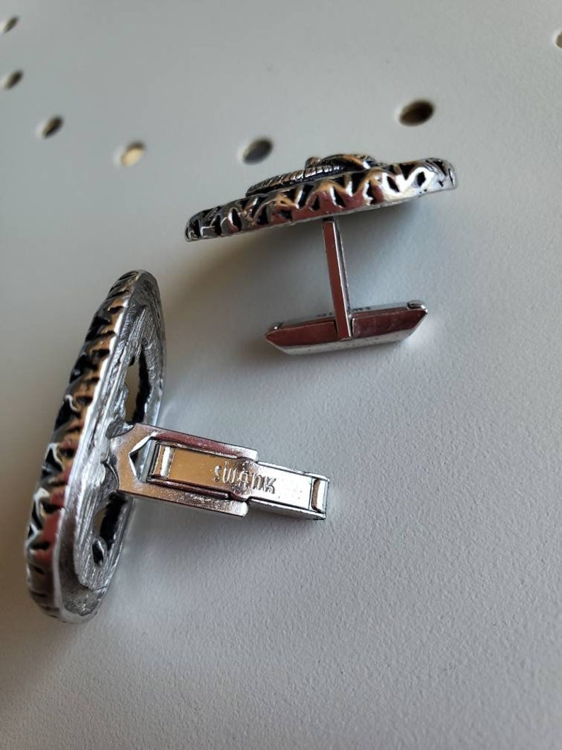 Vintage swank cufflinks native American chief silver cuff links