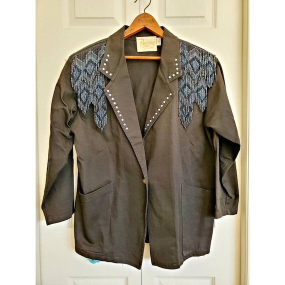 Vintage 80s 90s Black Denim Blazer With 