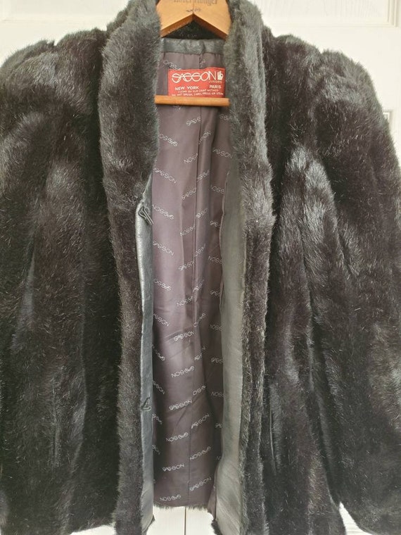 80s vintage sasson black faux fur jacket xsmall - image 9