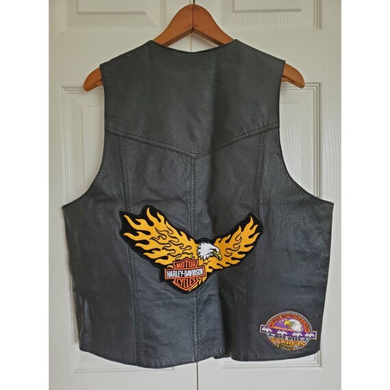 Vintage 90s 00s Leather Biker Vest With Harley Davidson and