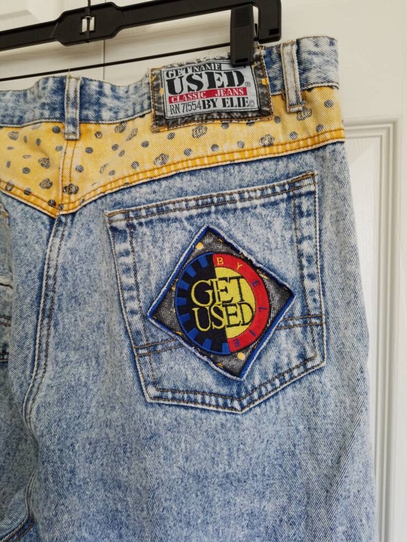 Vintage men/'s acid wash jeans with patches get used brand jeans size 38 80s 90s