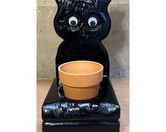 Handmade Black Owl Plant Holder - Whimsical Owl Decor
