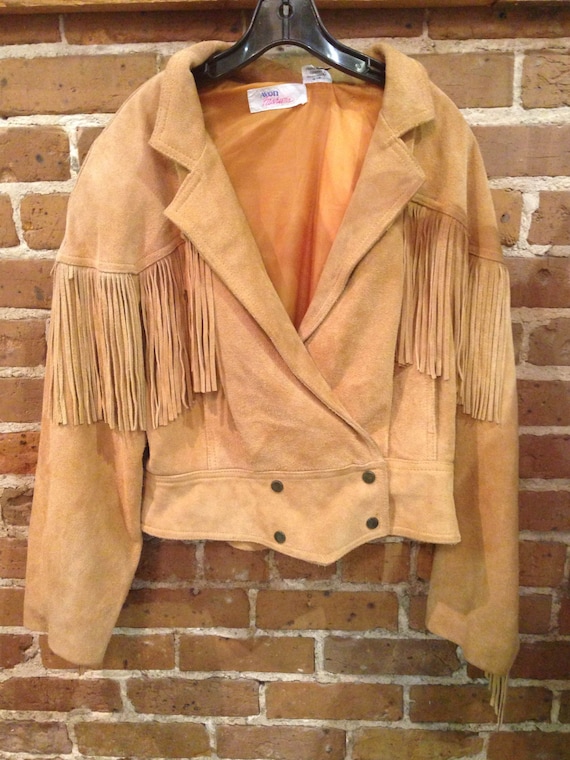 Vintage Tan Suede Leather Fringe Jacket- 80s frin