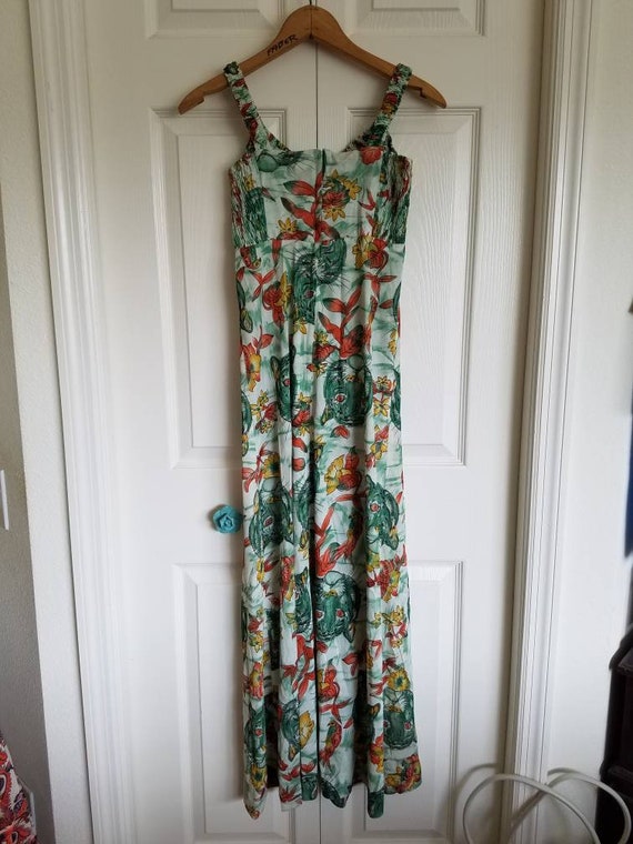 Vintage green polyester maxi dress with tiger fac… - image 4