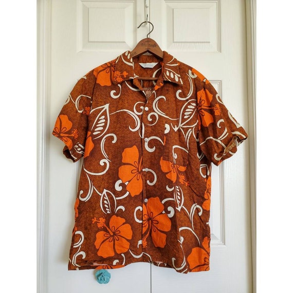 Mid century mens Hawaiian bark cloth shirt- sears… - image 1