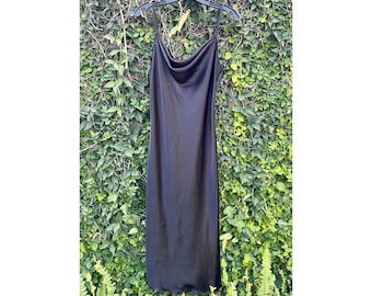 bebe black slip dress Drape Front Sleeveless Satin Midi Dress