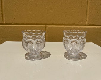 Vintage Set of Two U.S. Glass Co State Series Glasses, Aka Loops with Striped Panels, Antique, 1800s