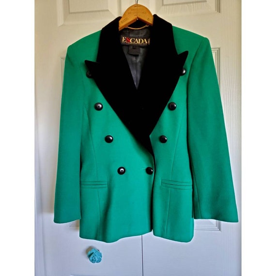 Vintage Escada wool and velvet blazer- emerald gre