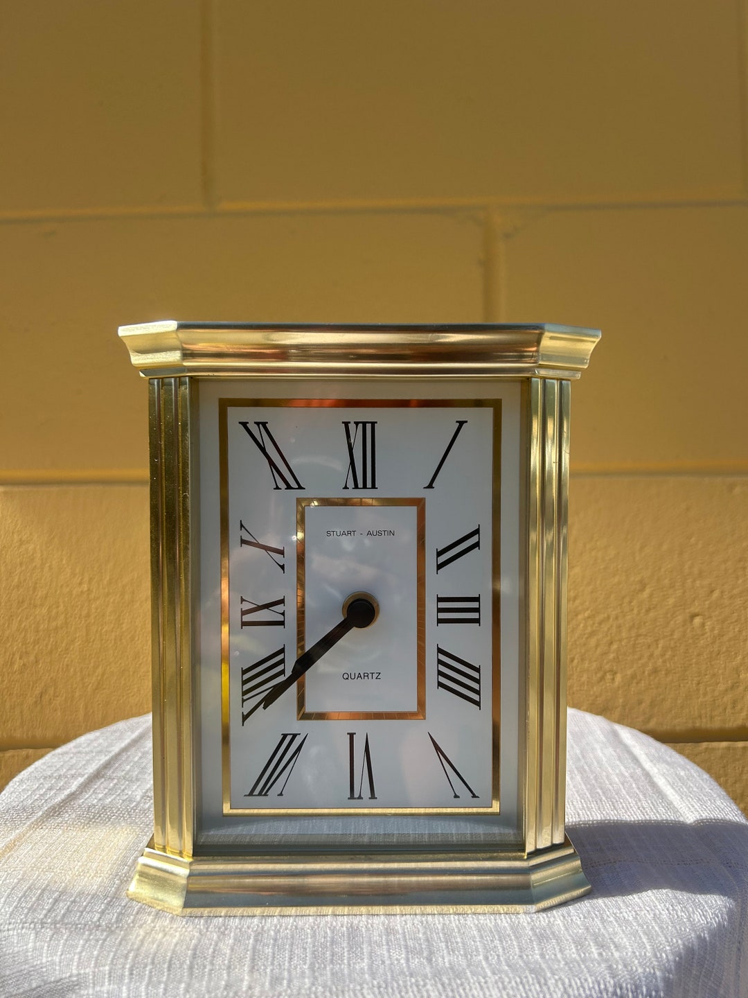 Vintage Quartz Clock, Brass Clock, Desk Clock, Etsy