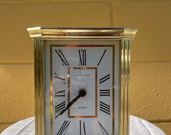 Vintage Quartz Clock, Brass Clock, Desk Clock,