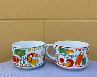 Vintage Soup Bowls with Handles, Mugs, Cups, Made in Japan