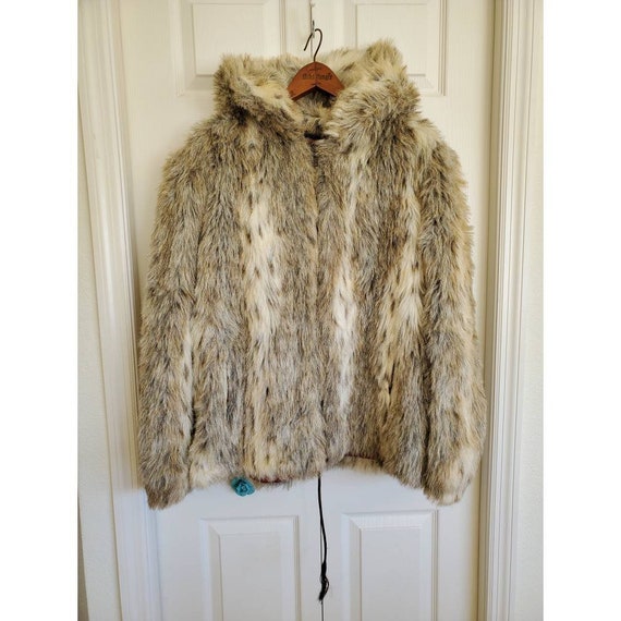 80s Vintage Faux Fur Hoodie Jacket- XL Super Shaggy Faux Fur Jacket