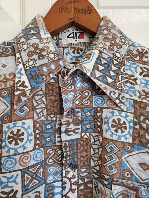 1960s tiki van heusen mens Hawaiian button up size me… Gem