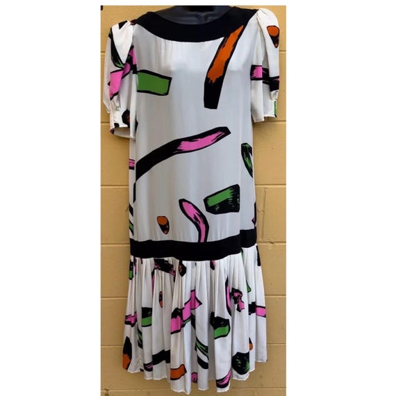 Flora Kung Abstract Geometric Pattern 100% Silk D… - image 1