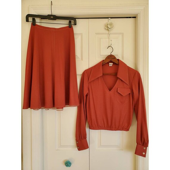 70s vintage polyester butterfly collar 2 piece set