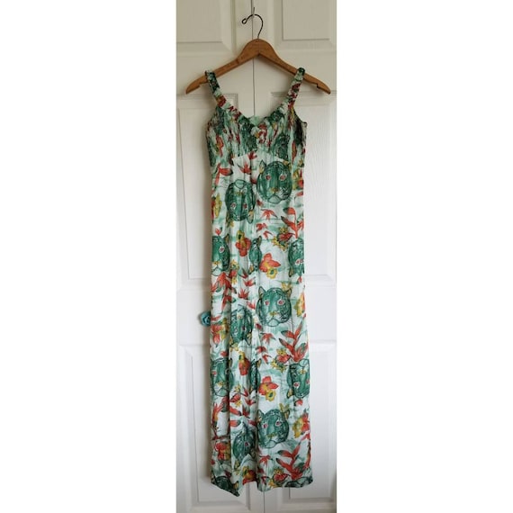 Vintage green polyester maxi dress with tiger fac… - image 1