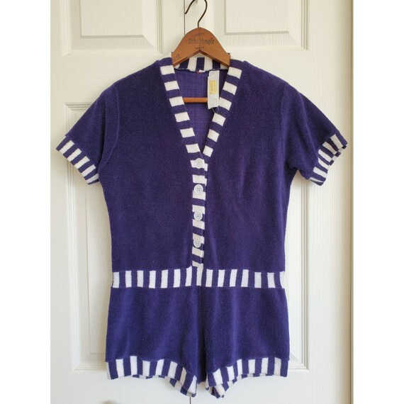 Vintage 1960's Terry Cloth Romper- navy and white