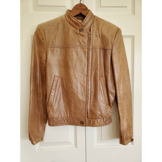 Vintage Taupe 80s leather jacket - image 1