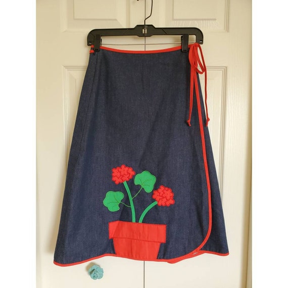 Vintage 60s 70s denim wrap skirt with potted flowe