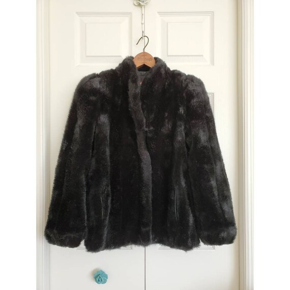 80s vintage sasson black faux fur jacket xsmall - image 1