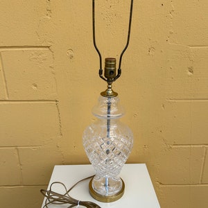 Vintage Leviton Cut Crystal & Brass Table Lamp With Shade