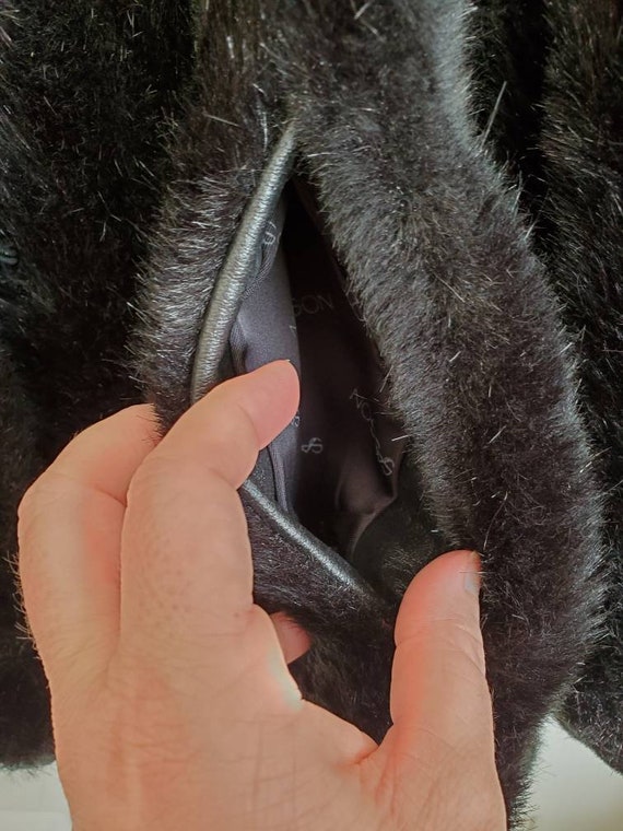 80s vintage sasson black faux fur jacket xsmall - image 6