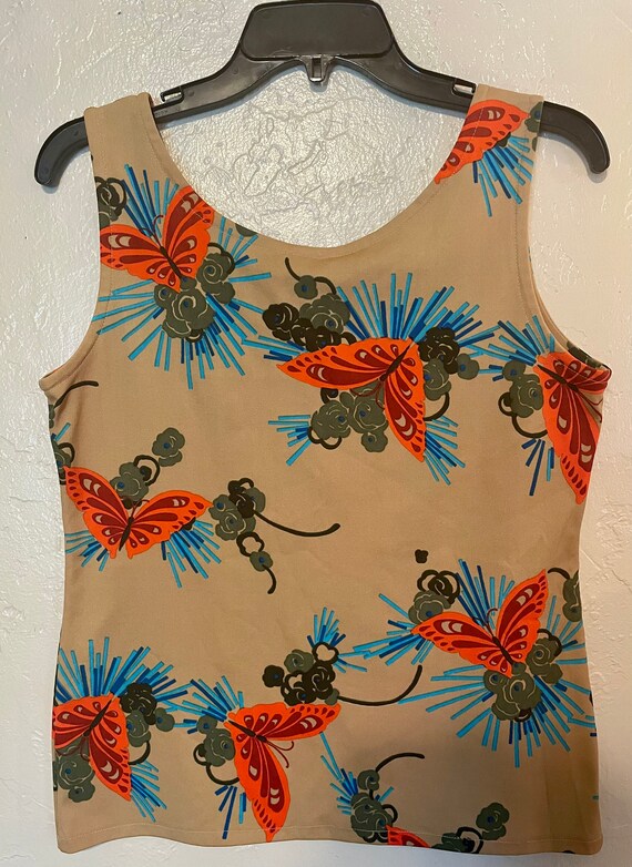 70s Tank Top Vintage Polyester Shirt Orange Butte… - image 7