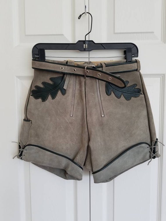 Vintage lederhosen suede shorts- gray and green le