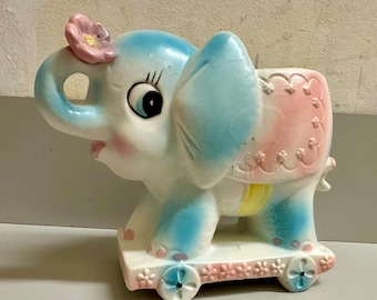 Relpo Planter Anthropomorphic Baby Elephant Pink & Blue Japan #5800
